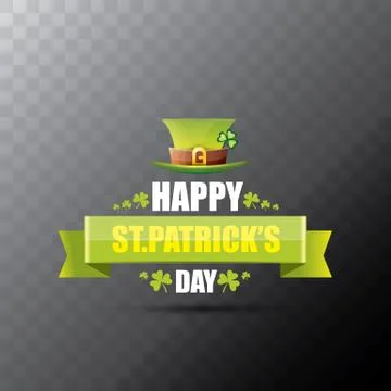 Saint patricks day label or poster with green hat, lucky clovers and vintage Stockillustratie