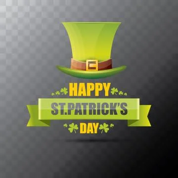 Saint patricks day label or poster with green hat, lucky clovers and vintage Stock Illustration