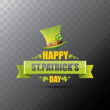 Saint patricks day label or poster with green hat, lucky clovers and vintage Illustrazione stock