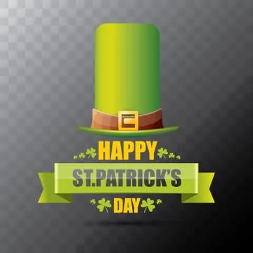 Saint patricks day label or poster with green hat, lucky clovers and vintage 스톡 일러스트