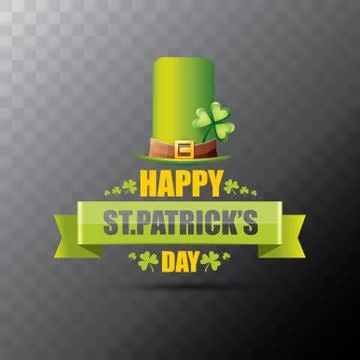 Saint patricks day label or poster with green hat, lucky clovers and vintage Illustrazione stock