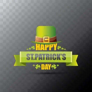Saint patricks day label or poster with green hat, lucky clovers and vintage イラスト素材