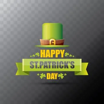 Saint patricks day label or poster with green hat, lucky clovers and vintage Stock-Illustration