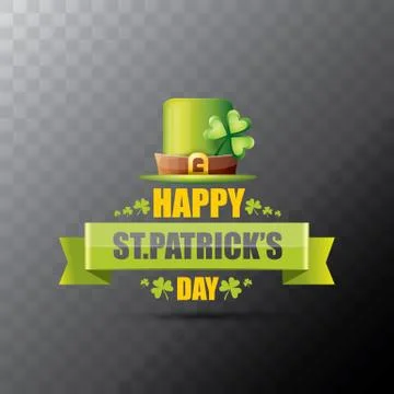 Saint patricks day label or poster with green hat, lucky clovers and vintage イラスト素材