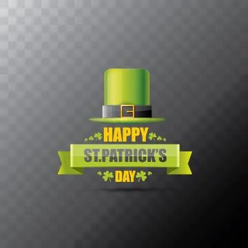 Saint patricks day label or poster with green hat, lucky clovers and vintage Illustrazione stock