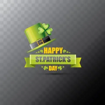 Saint patricks day label or poster with green hat, lucky clovers and vintage Illustrazione stock