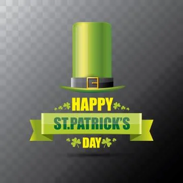 Saint patricks day label or poster with green hat, lucky clovers and vintage Stock Illustration