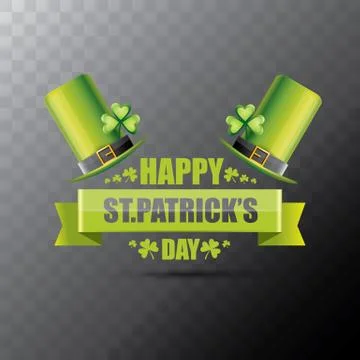 Saint patricks day label or poster with green hat, lucky clovers and vintage イラスト素材