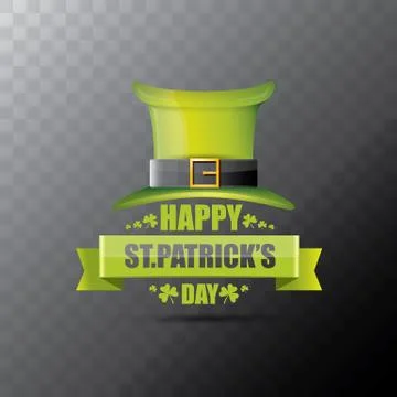 Saint patricks day label or poster with green hat, lucky clovers and vintage Stockillustratie