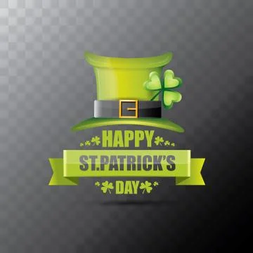 Saint patricks day label or poster with green hat, lucky clovers and vintage 库存插图