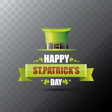 Saint patricks day label or poster with green hat, lucky clovers and vintage Stock Illustration