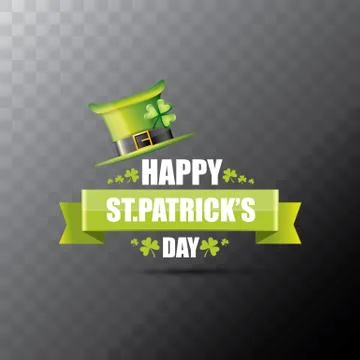 Saint patricks day label or poster with green hat, lucky clovers and vintage Stock-Illustration