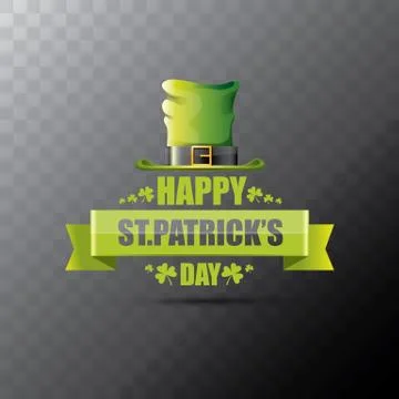Saint patricks day label or poster with green hat, lucky clovers and vintage Illustrazione stock