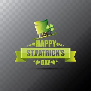 Saint patricks day label or poster with green hat, lucky clovers and vintage Stock-Illustration