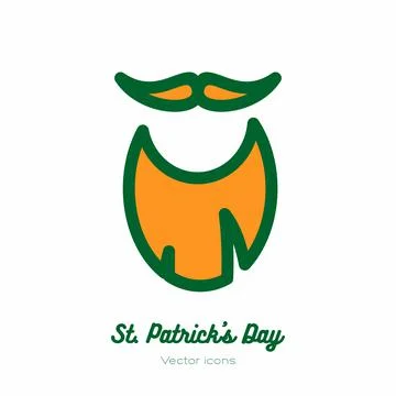Saint Patricks day leprechaun beard and mustache vector icon. Orange green line Stock Illustration