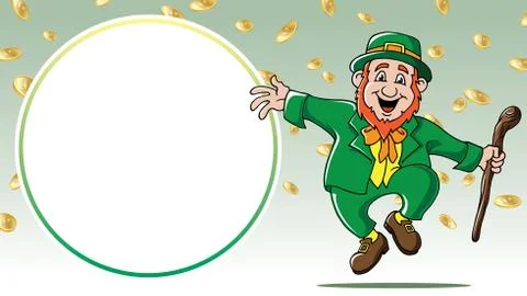 Saint Patrick's Day leprechaun dancing among gold coins retail sale Stock Illustration