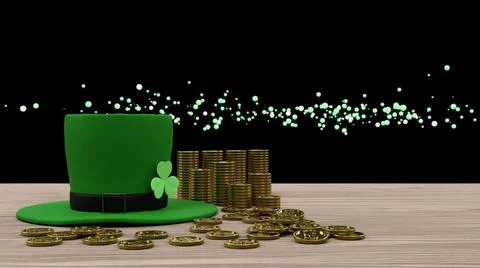 Saint Patricks Day with leprechaun hat and golden coin 3D render illustration Stock Illustration