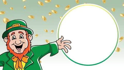 Saint Patrick's Day leprechaun shouting message among gold coins retail sale Stock Illustration