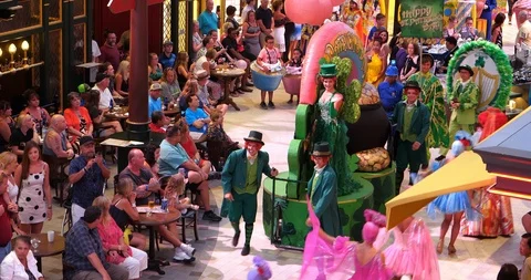 Saint Patrick's Day Parade on Royal Caribbean cruise ship in Cozumel, Mexico, 4K Stock Footage 96830597