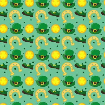 Saint patricks day pattern with elements of boot, gold coin, hat and horseshoe イラスト素材