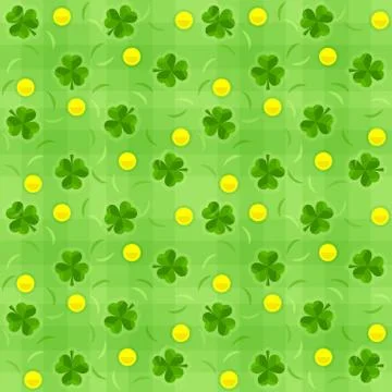 Saint patricks day seamless background with shamrocks and gold coins Stock Illustration