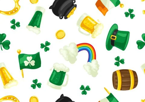 Saint Patricks Day seamless pattern. Holiday illustration with Irish national Stock Illustration