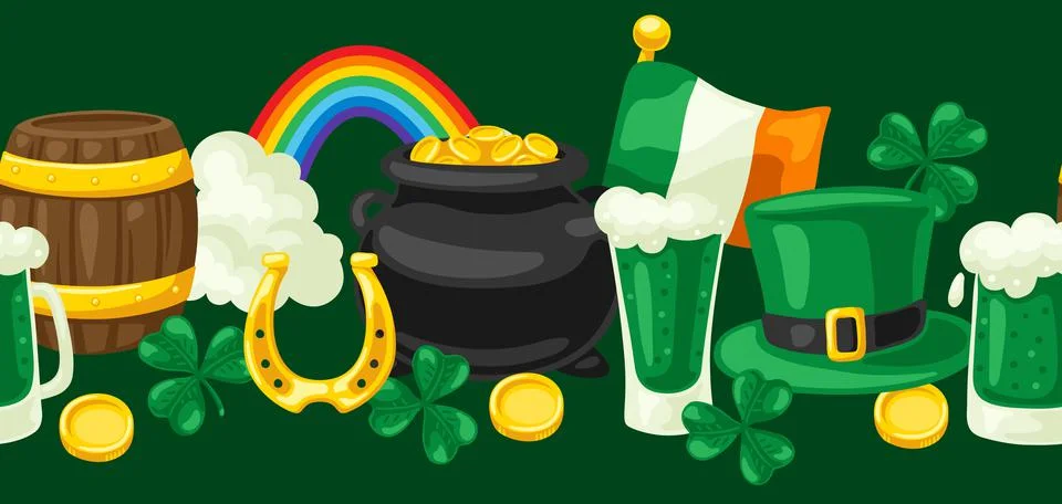 Saint Patricks Day seamless pattern. Holiday illustration with Irish national Stock Illustration