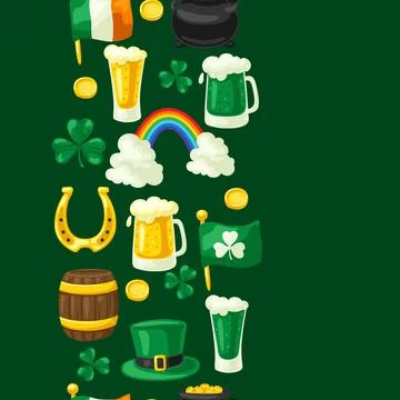 Saint Patricks Day seamless pattern. Holiday illustration with Irish national Stock Illustration