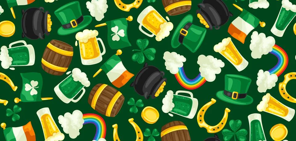 Saint Patricks Day seamless pattern. Holiday illustration with Irish national Stock Illustration