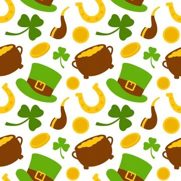 Saint Patrick's Day Seamless Pattern Design Featuring Decorative Elements i.. Illustrazione stock
