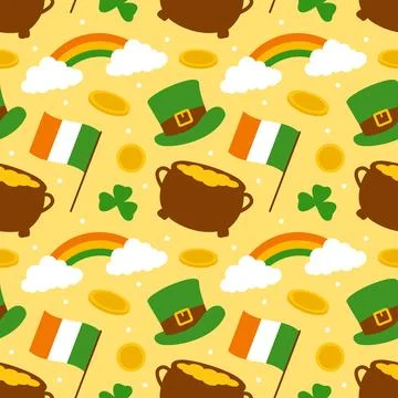 Saint Patrick's Day Seamless Pattern Design Featuring Decorative Elements i.. Stock Illustration