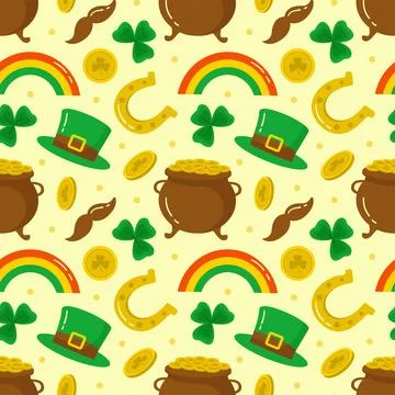 Saint Patrick's Day Seamless Pattern Design Featuring Decorative Elements i.. Illustrazione stock