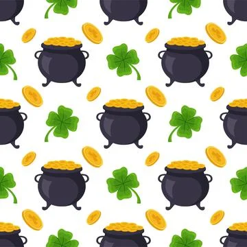 Saint Patrick's Day Seamless Pattern Design Featuring Decorative Elements i.. Illustrazione stock