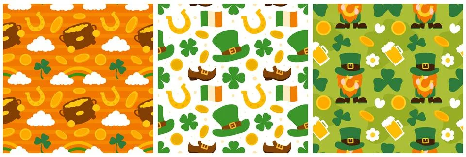 Saint Patrick's Day Seamless Pattern Design Featuring Decorative Elements i.. Stock Illustration