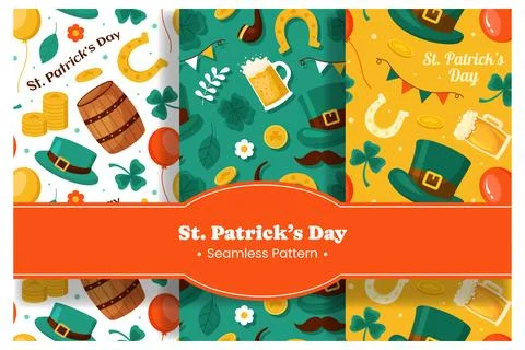 Saint Patrick's Day Seamless Pattern Design Featuring Decorative Elements i.. Stock Illustration