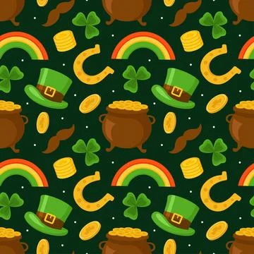 Saint Patrick's Day Seamless Pattern Design Featuring Hand Drawn Decorative.. Illustrazione stock