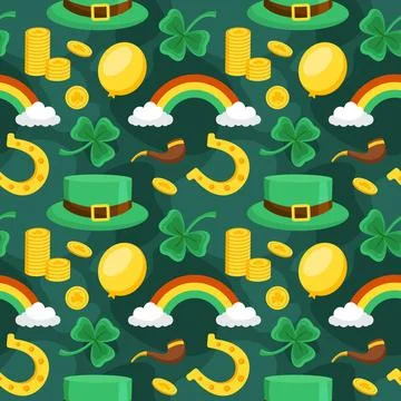 Saint Patrick's Day Seamless Pattern Design Featuring Hand Drawn Decorative.. Illustrazione stock