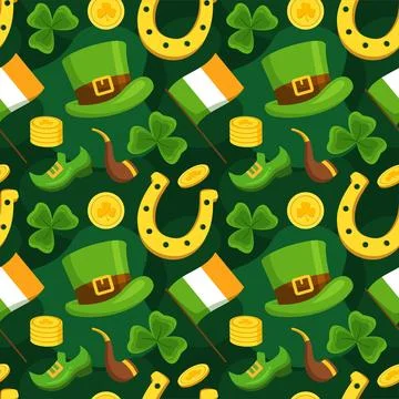 Saint Patrick's Day Seamless Pattern Design Featuring Hand Drawn Decorative.. Illustrazione stock