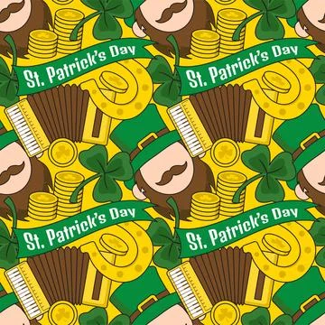 Saint Patrick's Day Seamless Pattern Design Featuring Hand Drawn Decorative.. Illustrazione stock