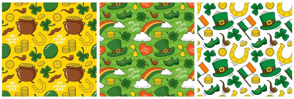Saint Patrick's Day Seamless Pattern Design Featuring Hand Drawn Decorative.. Illustrazione stock