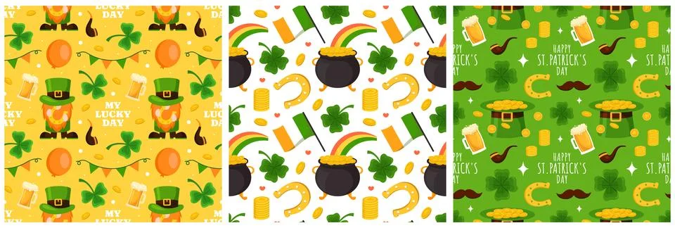 Saint Patrick's Day Seamless Pattern Design Featuring Hand Drawn Decorative.. Illustrazione stock