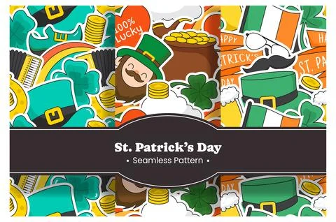 Saint Patrick's Day Seamless Pattern Design Featuring Hand Drawn Decorative.. Illustrazione stock