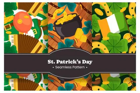 Saint Patrick's Day Seamless Pattern Design Featuring Hand Drawn Decorative.. Stock Illustration