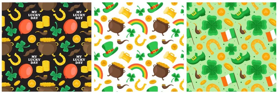 Saint Patrick's Day Seamless Pattern Design Featuring Hand Drawn Decorative.. Illustrazione stock