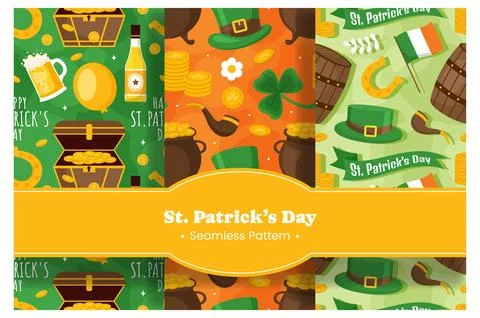 Saint Patrick's Day Seamless Pattern Design Featuring Hand Drawn Decorative.. Illustrazione stock