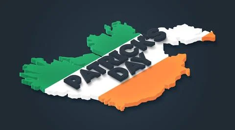 Saint Patrick's day text with 3d map Ireland dark background Stock Illustration