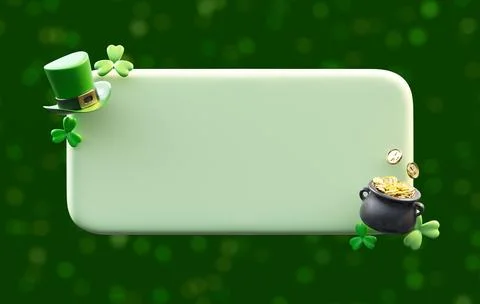 Saint Patricks Day text box template with green leprechaun hat, shamrocks a.. Stockillustratie