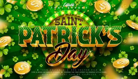 Saint Patrick's Day Text Effect Design Editable Vector Graphic Style with G.. Illustrazione stock