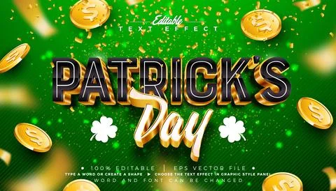 Saint Patrick's Day Text Effect Design Editable Vector Graphic Style with G.. Illustrazione stock