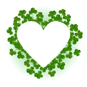 Saint Patricks Day vector background, heart shape frame with realistic shamro Stock Illustration